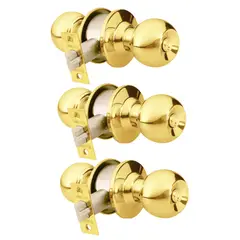 HERMEX - Cerradura de pomo chapa bola dorado pack 3 unidades - Dormitorio