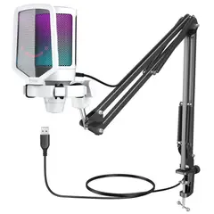 FIFINE - Micrófono Gamer A6T WHITE Soporte de brazo