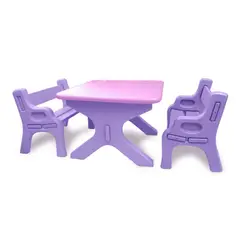 GENERICO - MESA Y SILLA PARA NIÑOS BASA + 2 BANCOS LILA SET DIDACTICO