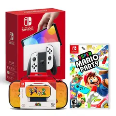 Nintendo - Consola Switch Oled Blanco + Mario Party + Estuche Mario And Friends