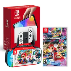 Nintendo - Consola Nintendo Switch Oled Blanco + Mario Kart 8 + Estuche Bag