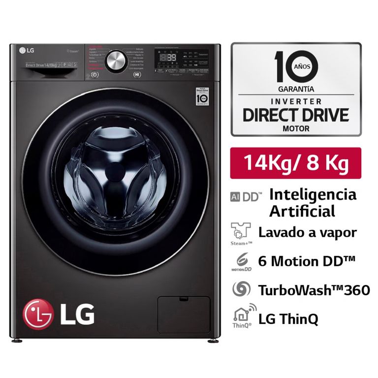 Lavaseca LG 14/8Kg Carga Frontal con AI DD Inteligencia Artificial WD14BVC2S6C Negro Acero
