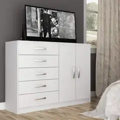 TU MESITA - Cómoda clásica 5 cajones 2 puertas Atlas color Blanco TU MESITA