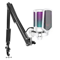 FIFINE - Fifine - Micrófono Ampligame A6T RGB incluye Brazo - White
