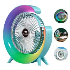 SEISA - Ventilador De Mesa Escitorio Lámpara Portátil Luces RGB Con forma de G