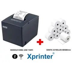 XPRINTER - Impresora ticketera termica 80mm USB WIFI y 10 Rollos