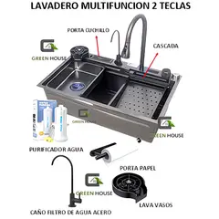 GENERICO - LAVADERO DE COCINA PORTA CUCHILLO MULTIFUNCIONAL 2 TECLAS ACERO NEGRO