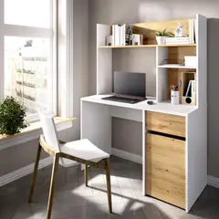 TU MESITA - Escritorio Juvenil 1 cajón 1 puerta mas repisas Ramón color Blanco/Duna