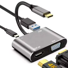 VARIOS - Adaptador 4 en 1 USB C a HDMI 4K, VGA, USB 3.0, PD Carga