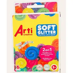 GENERICO - 6 Plastelina Soft Glitter Arti Creativo