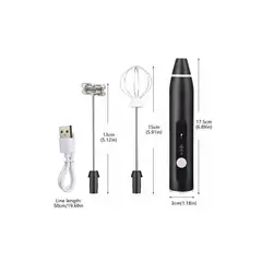 GENERICO - Batidor Espumador de Mano Electrico Recargable Acero Inoxidable Negro