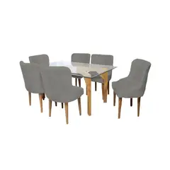 BARAKA HOME - Juego de Comedor Recife Con 6 Sillas Mesa de Vidrio - Gris Oscuro