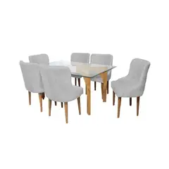 BARAKA HOME - Juego de Comedor Recife Con 6 Sillas Mesa de Vidrio - Gris Claro