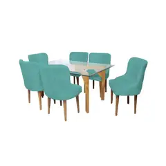 BARAKA HOME - Juego de Comedor Recife Con 6 Sillas Mesa de Vidrio - Jade