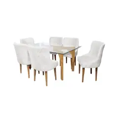 BARAKA HOME - Juego de Comedor Recife Con 6 Sillas Mesa de Vidrio - Ivory
