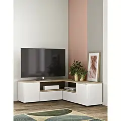 TU MESITA - Mesa de TV Esquinera Moderna Cabo Roble/Blanco