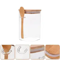 GENERICO - Frasco de vidrio hermético bambú con cucharita 1000ml