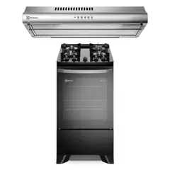 ELECTROLUX - Cocina 4 Quemadores Negro (FE4GP)+ Campana Extractora 50cm (EJSE202TBJS)