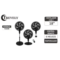 TREVELY - Ventilador 3 en 1 TREVELY VT-1840 control remoto negro 100W