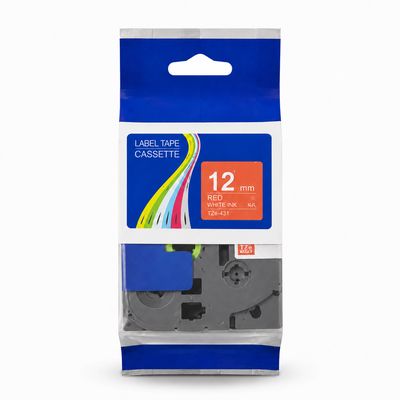 Cinta laminada compatible Brother P-touch TZc-435 12mm blanco sobre rojo