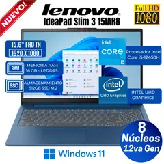 LENOVO - Laptop Ideapad SLIM 3 15IAH8 15.6" FHD, Core i5-12450H, Ram 16GB, Ssd 512GB, Win 11 Pro