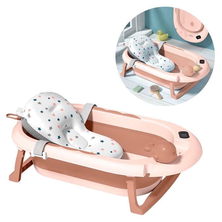 Bañera Plegable para Bebe con Cojin Termostato Segura Rosado