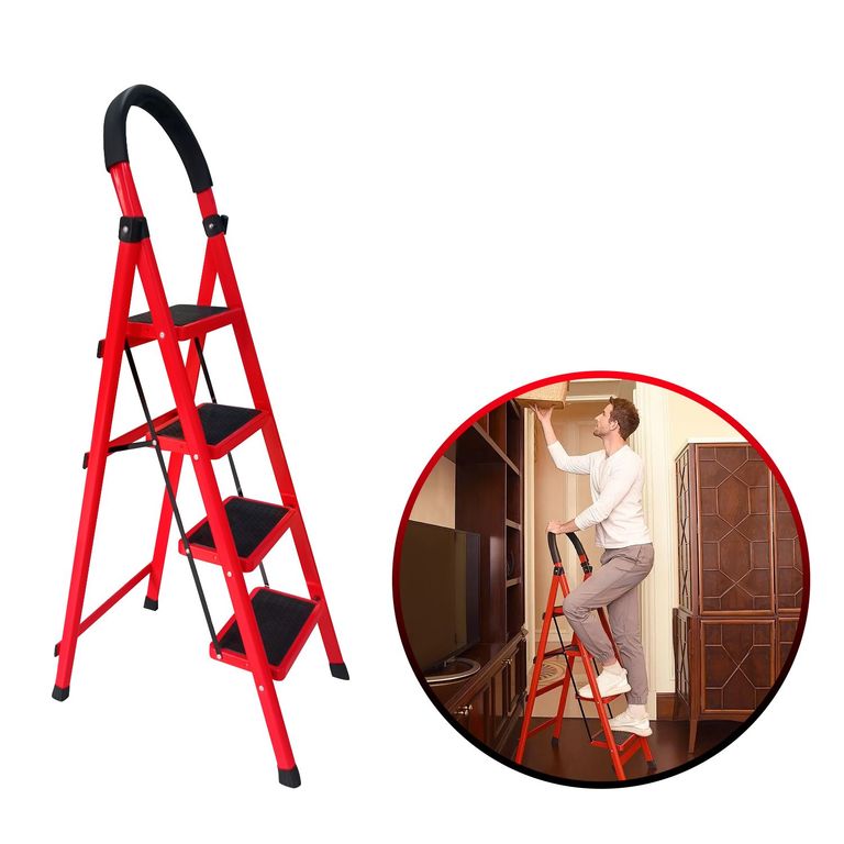 Escalera Tijera Acero Plegable 4 Pasos Escalones Multifuncional
