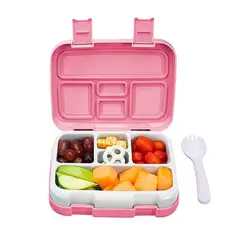 GENERICO - Lonchera para Niños Tipo Bento Box de 4 Divisiones, Incluye cubierto