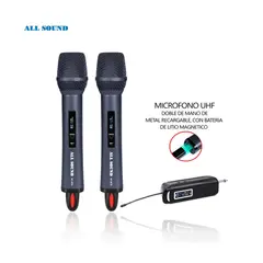 ALL SOUND - Micrófono profesional UHF dual batería imantada MT-M7B gris