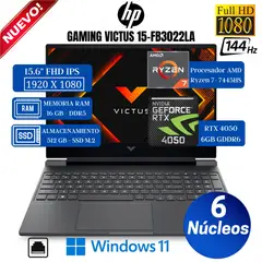 HP - Laptop Gamer Victus 15-FB3022LA 15.6” FHD, Ryzen 7-7445HS, Ram 16GB, SSD 512GB, Rtx 4050, Win 11