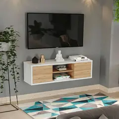 TU MESITA - Mueble para TV flotante 2 puertas Santy color Blanco/Duna