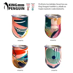 KING PENGUIN - SET de 4 Vasos Termicos de Acero Inox. 355ml - Aislado al Vacío -Tapa