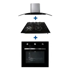AGHASO - Combo: Horno empotrable GN + Encimera vidrio GN + Campana Chimenea touch 60