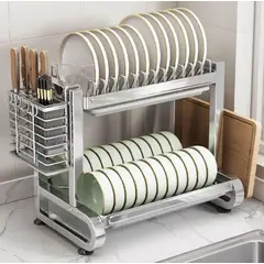 GENERICO - Escurridor de platos de 2 niveles de acero inoxidable
