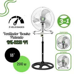 BOSSKO - Ventilador de 3 Aspas 3en1 18″ 200 Watts BK-8218VI - PLATEADO