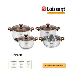 LUISSANT - JUEGO DE OLLAS ACERO INOXIDABLE 7 Pzas LU-605V-IN