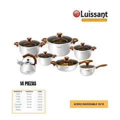 LUISSANT - JUEGO DE OLLAS ACERO INOXIDABLE 14 Pzas