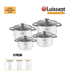 LUISSANT - JUEGO DE OLLAS ACERO INOXIDABLE 8 Pzas