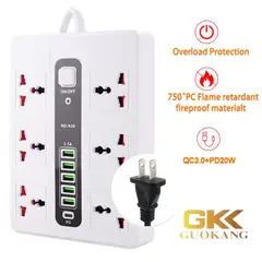 GENERICO - Extension Toma Corriente Cargador Carga Rápida 6 puertos 5 Entradas USB 1 Tipo C