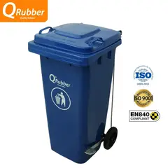 QRUBBER - Tacho de plástico de 120 litros azul con pedal