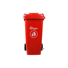 QRUBBER - Tacho de plástico (HDPE) 120 litros rojo con pedal