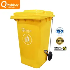 QRUBBER - Tacho de plástico de 240 litros amarillo con pedal QRubber