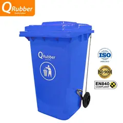 QRUBBER - Tacho de plástico de 240 litros azul con pedal QRubber