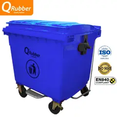 QRUBBER - Contenedor de plástico 1100 litros azul con pedal