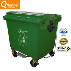 QRUBBER - Contenedor de plástico 1100 litros verde con pedal