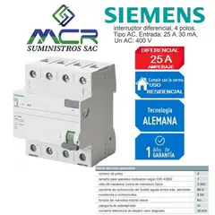 SIEMENS - INTERRUPTOR DIFERENCIAL 4X25 A AC 30MA