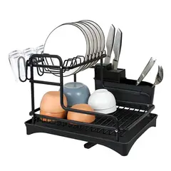 ELMEJORPRECIO - Escurridor De Platos De 2 Niveles De Aluminio Modelo 421 Negro