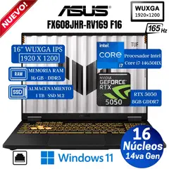 ASUS - Laptop Tuf F16 FX608JHR-RV169 16” WUXGA, Core i7-14650HX, Ram 16GB, SSD 1 TB, Rtx 5050, Win11