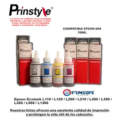 PRINSTYLE - PACK DE TINTAS COMPATIBLE EPSON 664 70ML (4 COLORES)