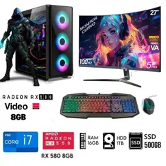 INTEL - Computadora PC GAMER Core I7+Ram 16GB+DISCO 1TB+SSD 500GB+VIDEO RX 580 8GB+M27.